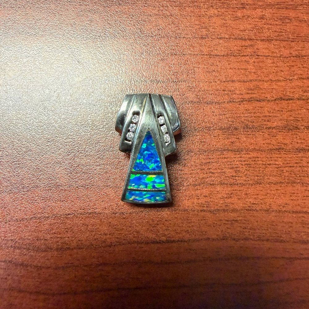 Elegant Firey Opal Pendant Accented with 6 Diamonds Slide